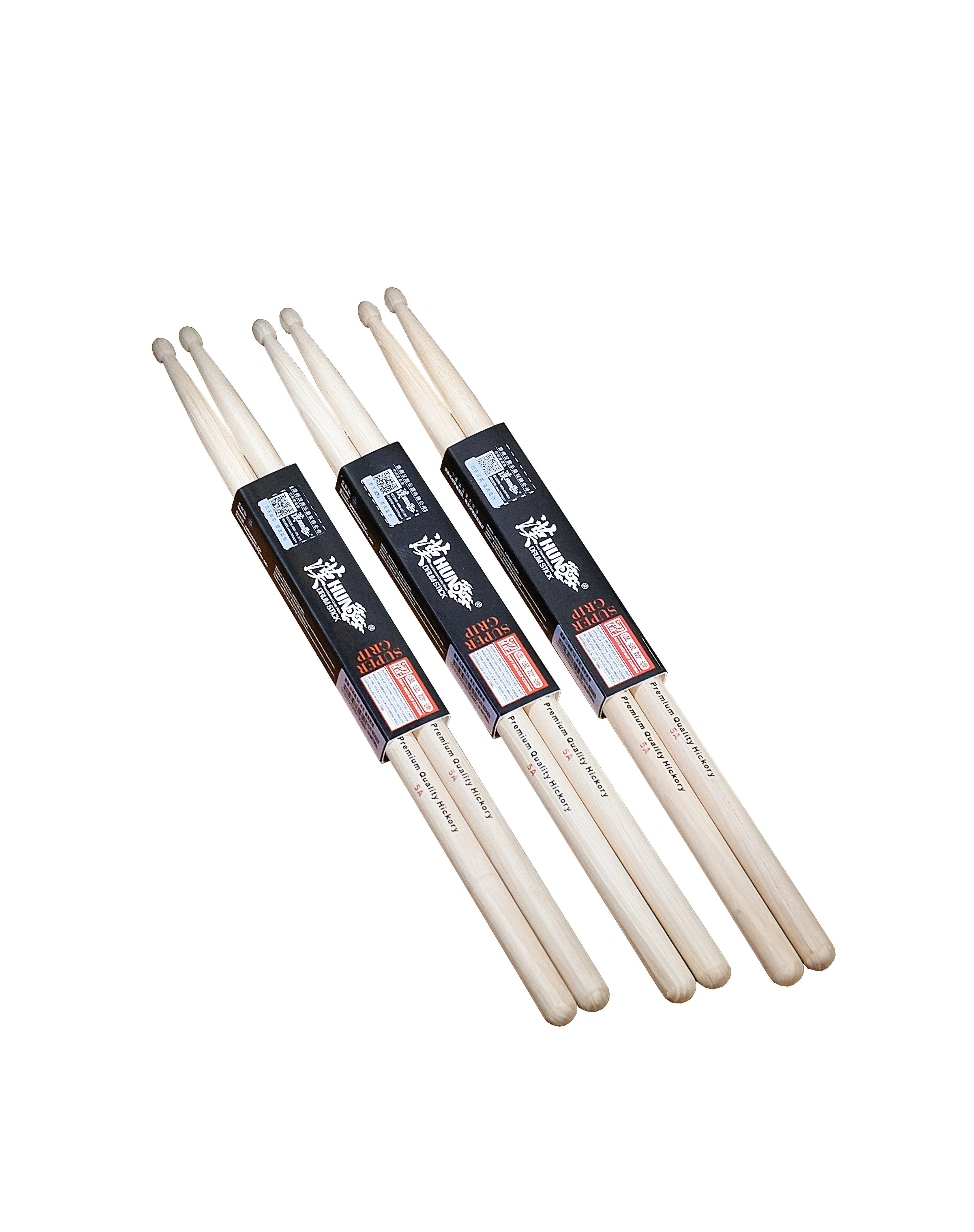 Hun 5A American Hickory 3 Pairs Classic Drum Stick Acorn Tip Drumsticks Weight and Pitch Matched Professional Drum Sticks
