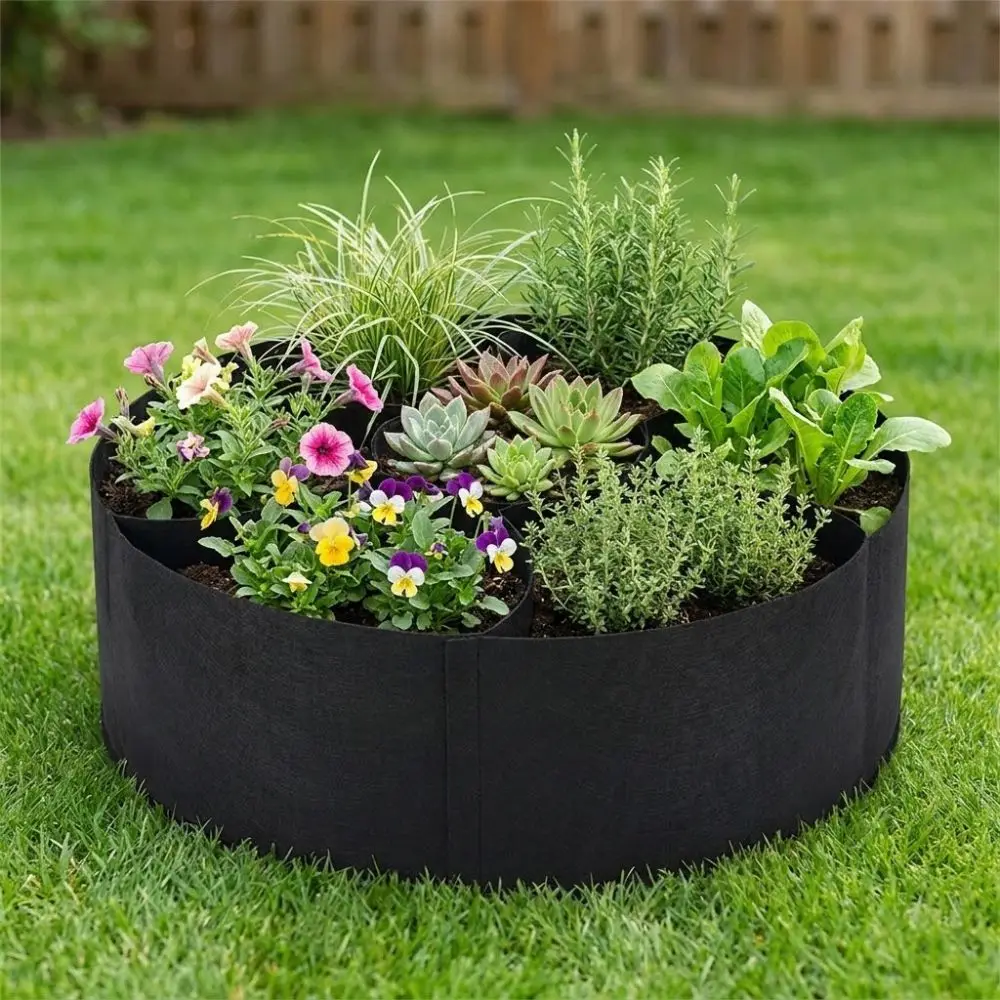 

7 Grids Garden Grow Bags Circular Freestanding Divided Planter Root Aeration Heavy Duty Felt Raised Garden Bed