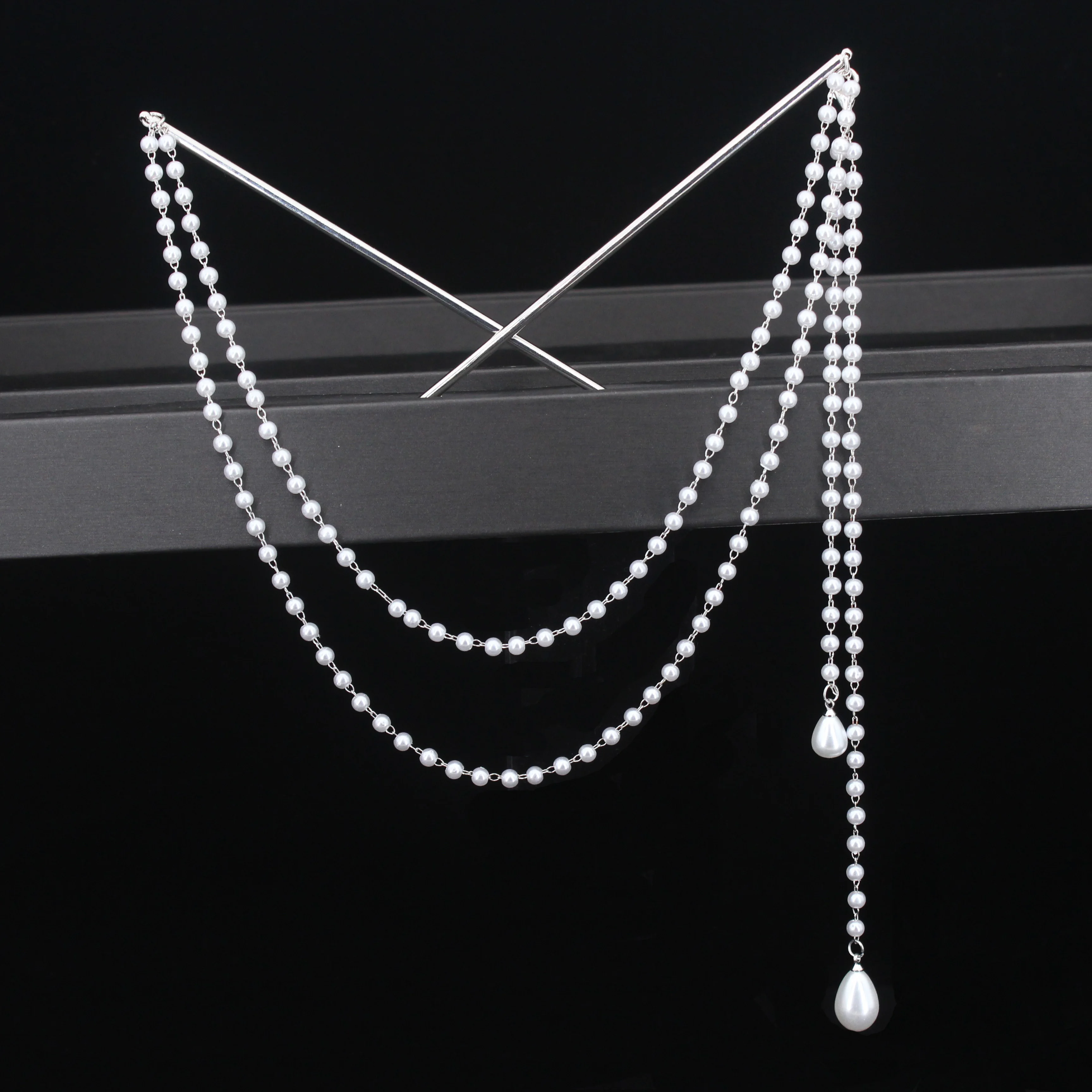 Doppelte Kette Haar Gabel Perle Quaste Haar Stick Nunchaku Haarnadel Chinesischen Stil Retro Haar Zubehör für Hanfu Tiaras Ornamente – Detail 6