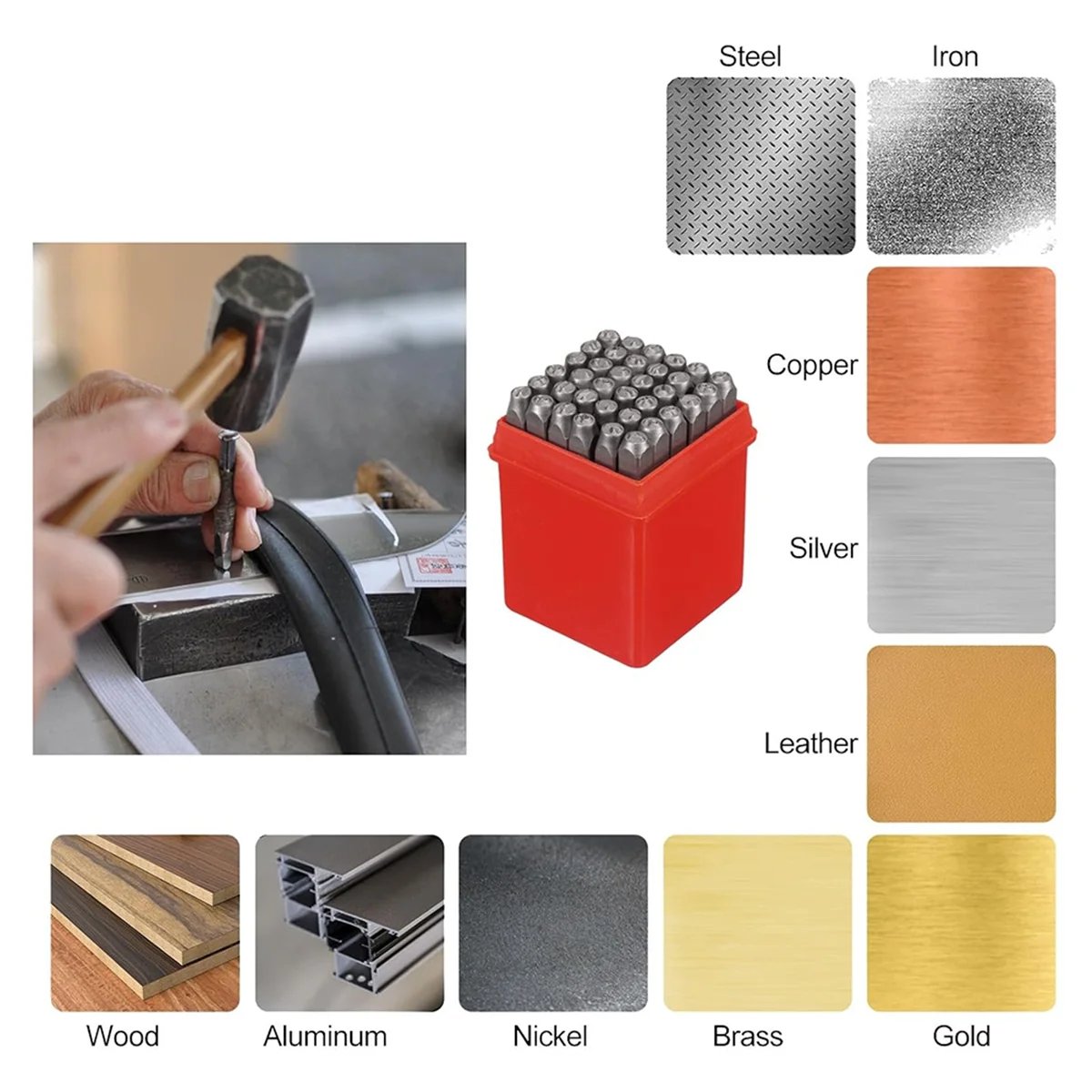 A56XQ 36Pcs 1/8IN (3mm) Number and Lower Case Letter Stamp Set, A-Z, & 0-9 Punch Press Tool for Metal Plastic Wood Leather