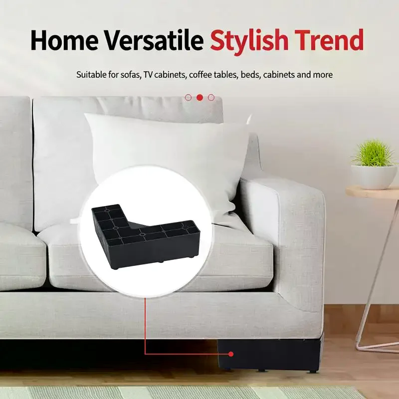 4Pcs Sturdy Plastic Furniture Risers Bed Lift Blocks Anti-Slip Floor Protector For Couch Sofa Desk Chair Raised Support