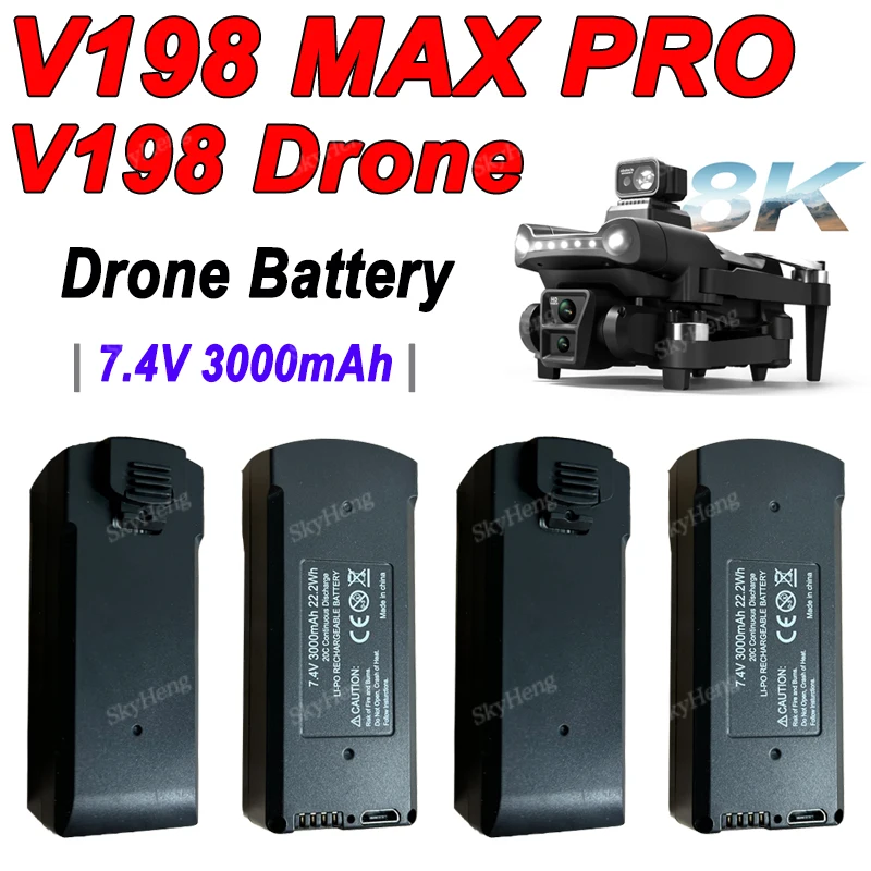 Original 7.4V 3000mAh V198 MAX PRO 8K Drone Battery For V198 GPS RC Quadcopter Spare Battery Accessories Parts