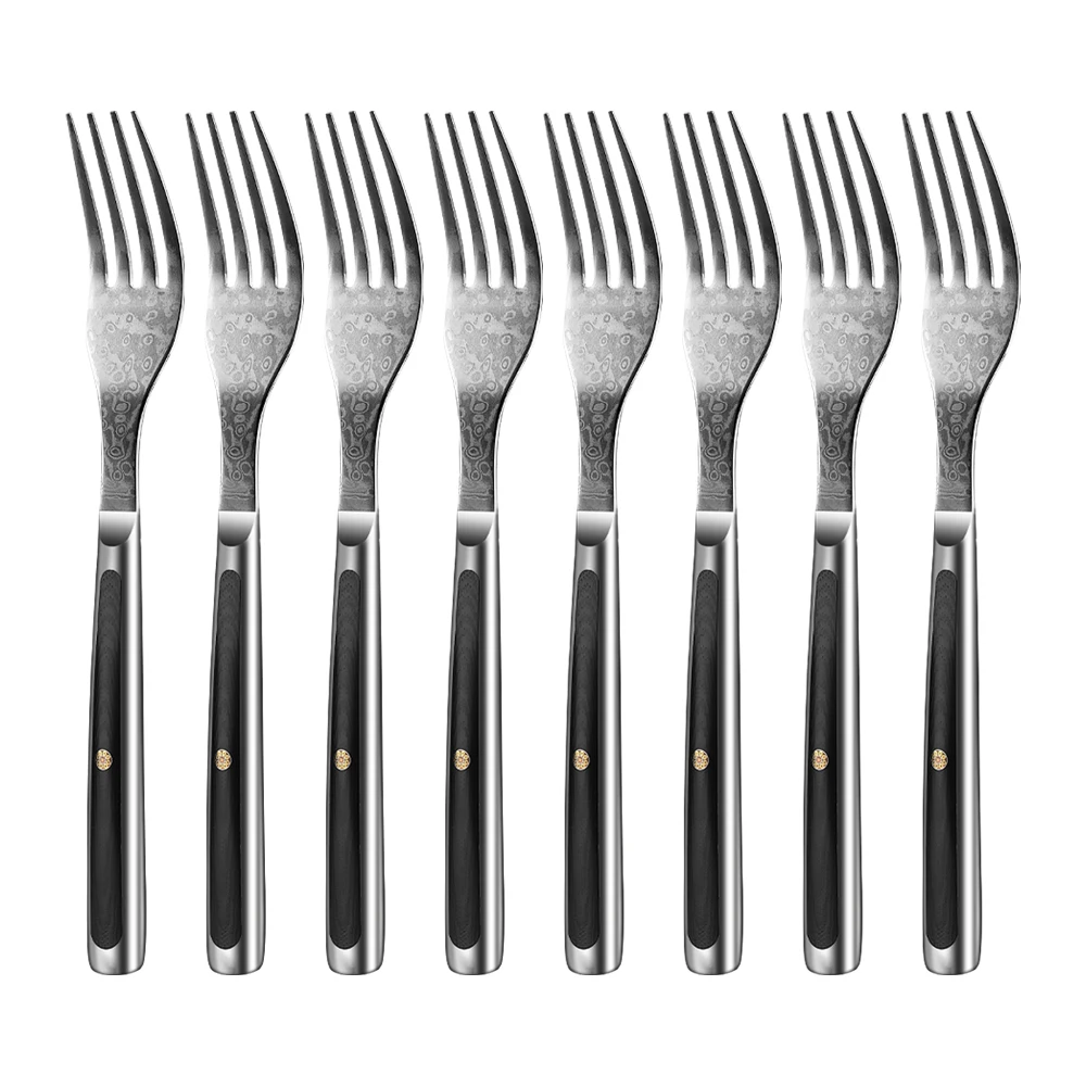 Image of Sunnecko Damaszener Steakgabeln Set Hochkohlenstoff VG10 Damaszener Stahl Tischbesteck Besteck
