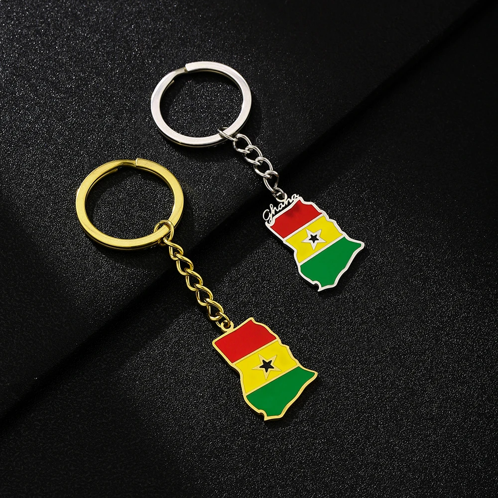 Stainless Steel Africa Ghana Map Flag Pendant Key Chain Fashion African Men Women Maps Keying Jewelry Gift