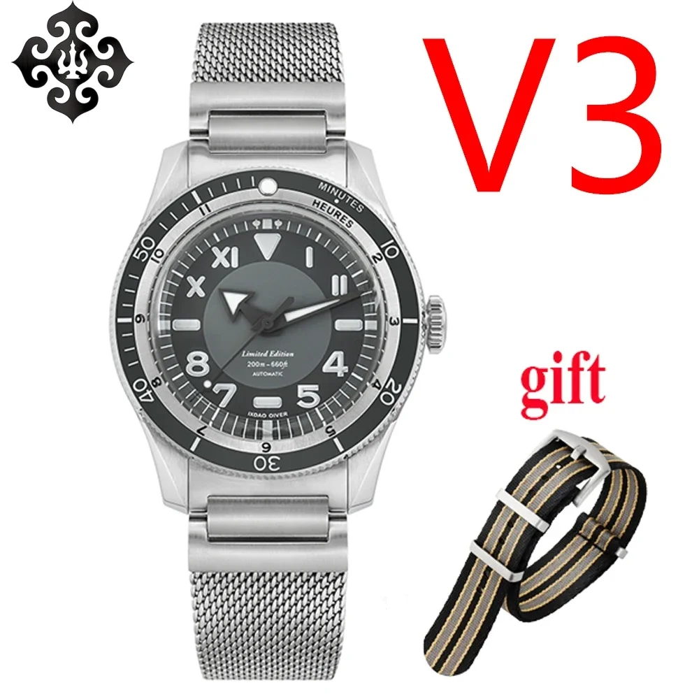 

IX&DAO IPOSE 5303 Men Dive Watch Angel Gray Dial GMT PT5000 Automatic Mechanical Watches Waterproof 200m Stainless Steel