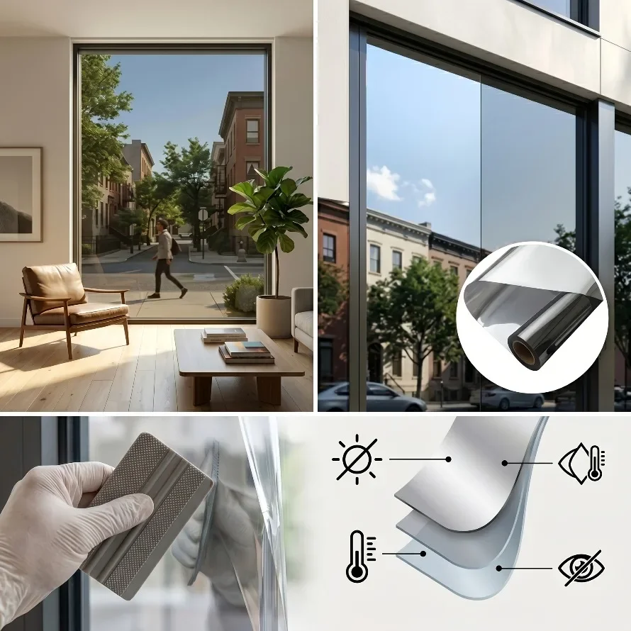 Light-blocking Film One Way Window Privacy Tint Film Anti Look Vinyl Mirror Sun Blocking Anti UV Static Cling Sticker Home Decor