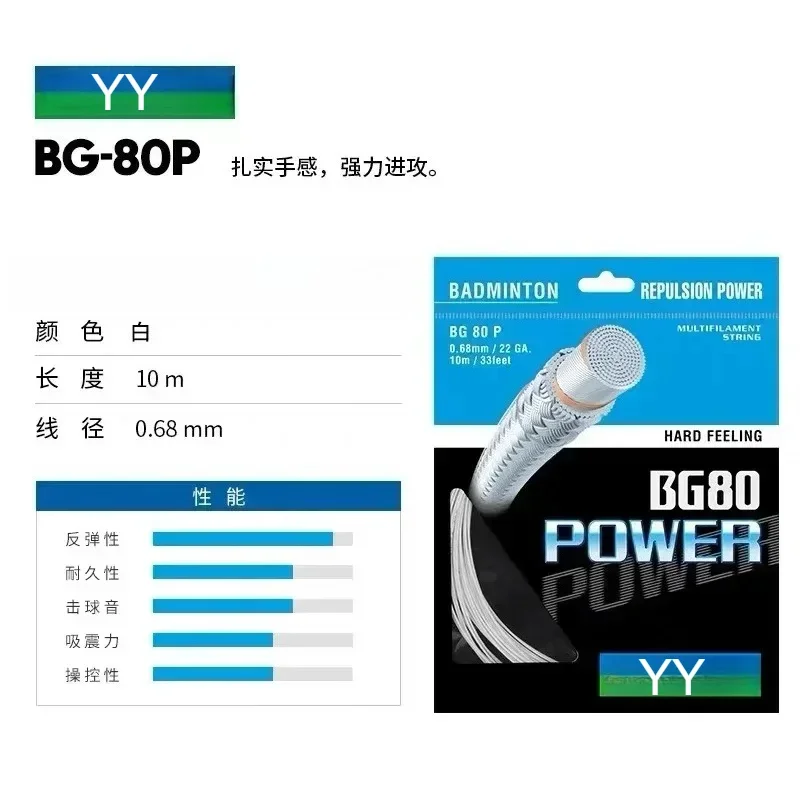 

New YY Badminton Racket String BG80 POWER (0.68mm) Endurance Training Competition Professional Durable Easy To Play High Quality