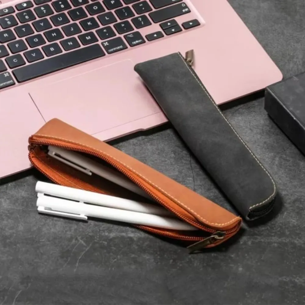 New Capacity Pencil Bag PU Leather Pen Sleeve Protective Cover Zipper Pencil Pouch Pen Holder Student School Office Supplies 1