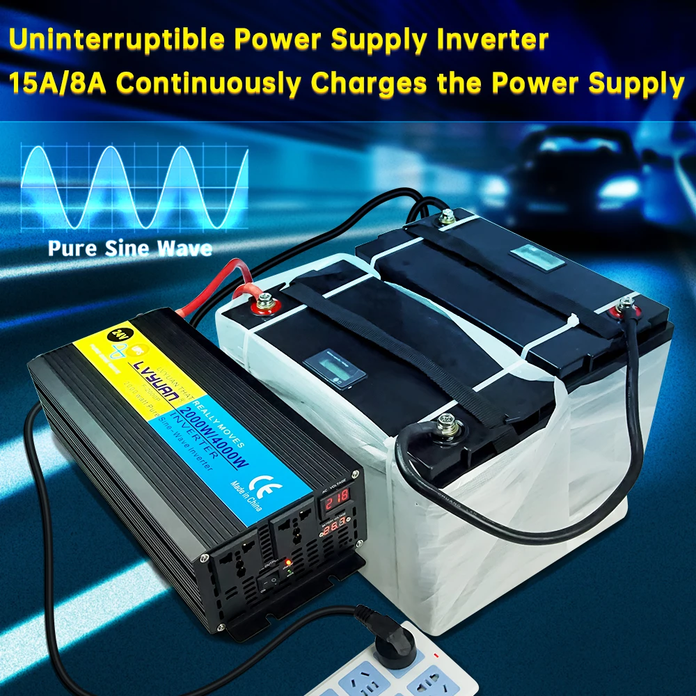 2000W/4000W Uninterruptible Power Supply Pure Sine Wave Power Inverter Charger & UPS DC 12V/24V to AC 220V 230V Universal socket