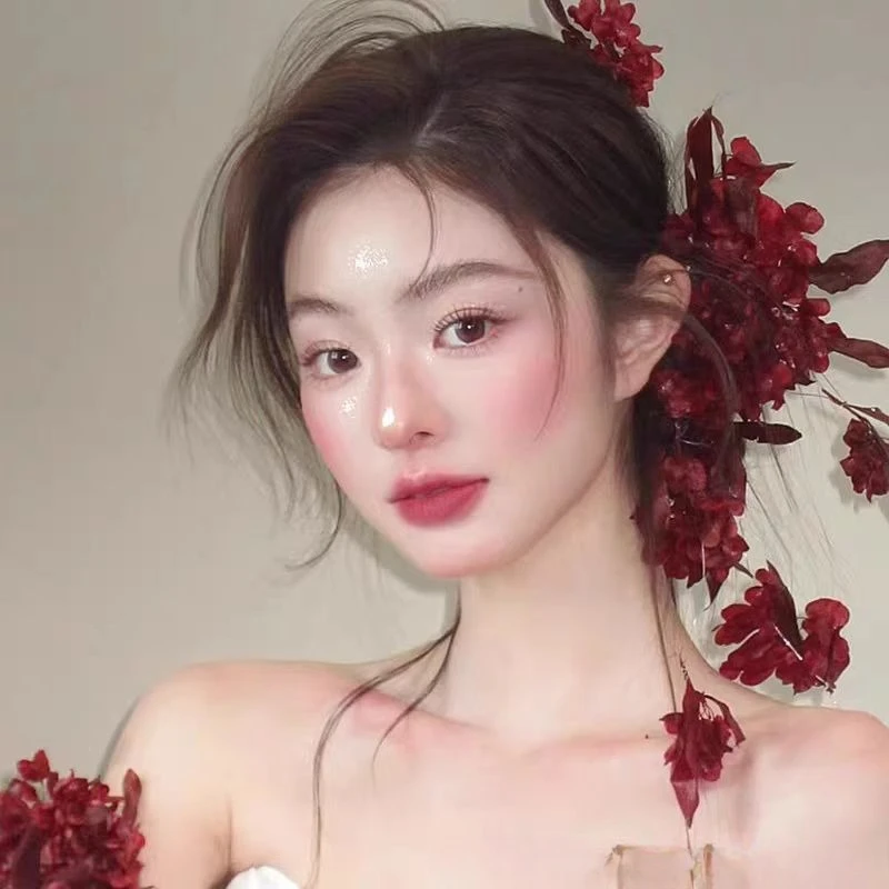 جديد النمط الصيني بورجوندي زهرة مجففة مهدب Diy الإناث سوبر الجنية محاكاة رئيس زهرة غطاء الرأس الزفاف