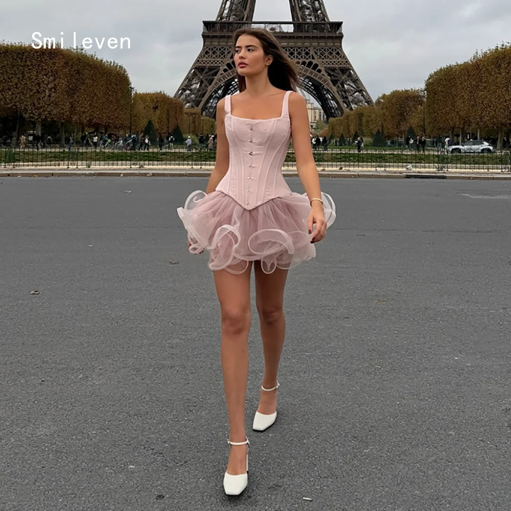 

Smileven Gorgeous Pink A Line Prom Dress Novel Square Collar Party Gowns Formal Spaghetti Strap Occassion Dress Customized 2026