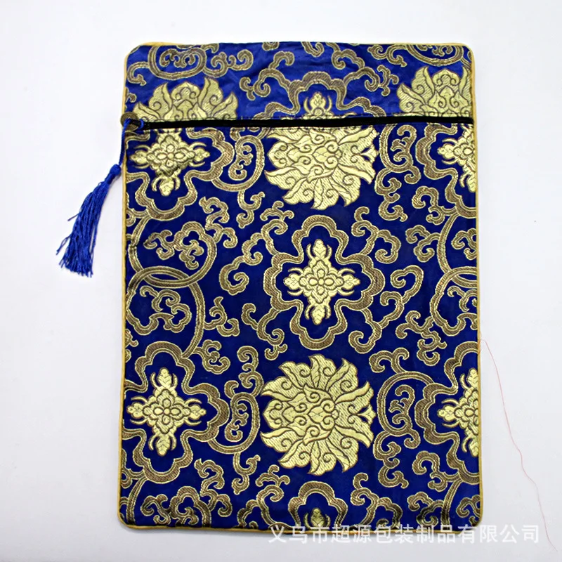 Retro Scripture Bag Double-layer Thickened Ethnic Dragon Pattern Rich Flower Zipper Jewelry Bag Brocade Buddhist Scripture Bags