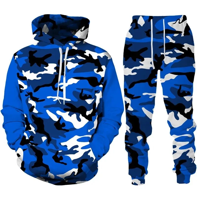 Camouflage Hoodie 3D Print Tracksuit Set Man Hoodie + Pants 2pcs Set Outdoor Fitness Sportswear Casual Unisex clothing