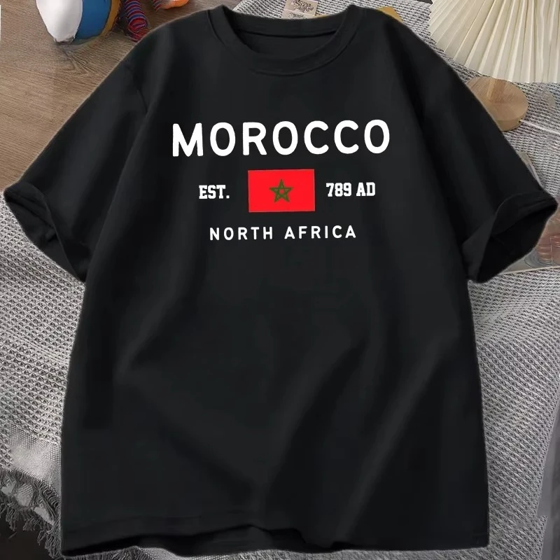 Morocco North Afric T-shirt  Moroccan Flag T Shirt Oversized Graphic Tees  Short-sleeve  Clothing Streetwear Tops