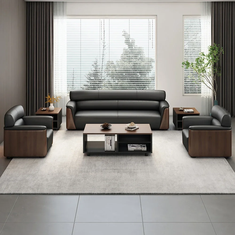 Office office sofa simple modern business reception sofa coffee table set three-person manager room meeting sofa