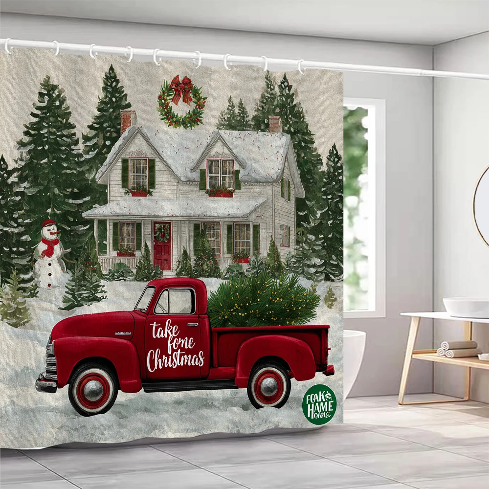 

Retro Christmas tree Shower Curtain Merry Christmas Bathroom Curtain with Hooks home for Christmas day decoration Curtain