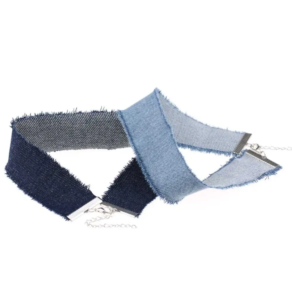 Punk Harajuku Retro Denim Choker Personality Wide Band Hip Hop Fashion Collar Edge Grinding Metal Clasp Clavicle Chain