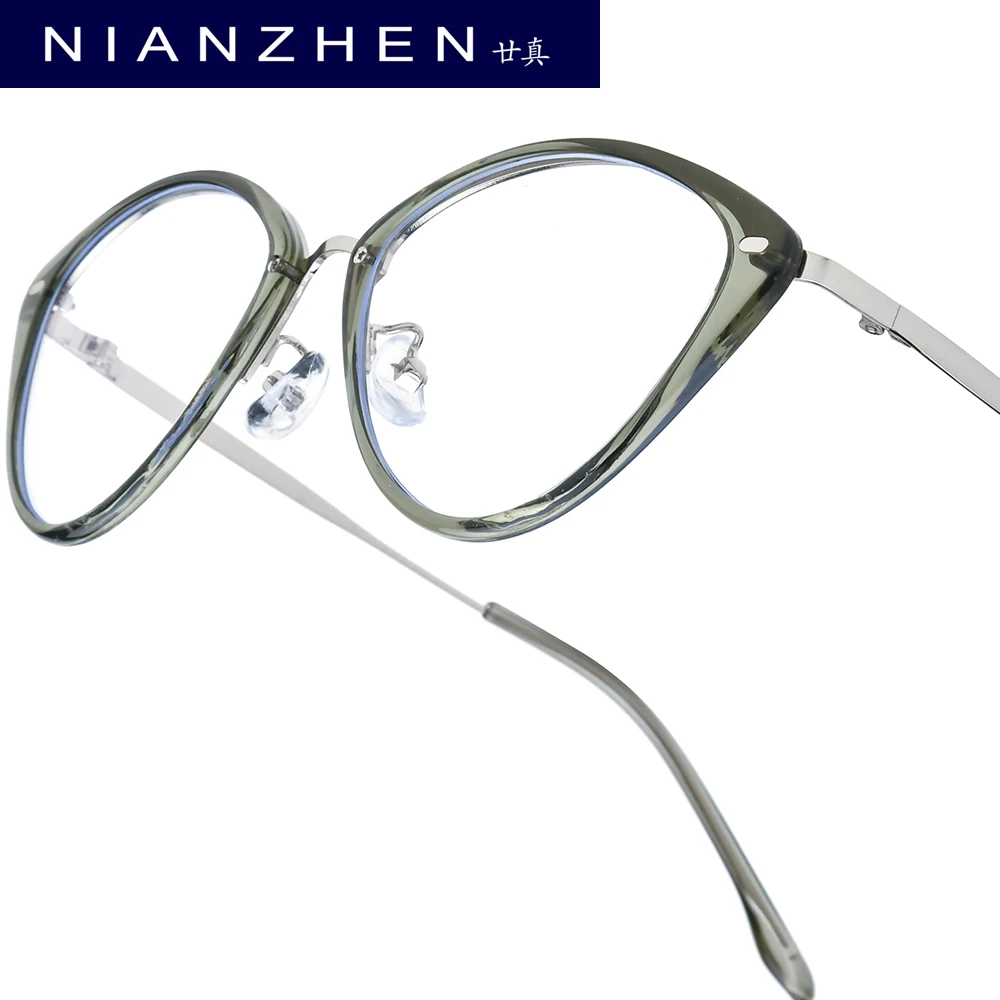 

NIANZHEN TR90 Alloy Eyeglasses Women Cat Eye Brand Design Glasses Frame Men Ultralight Retro Vintage Eyewear Spectacles 11510