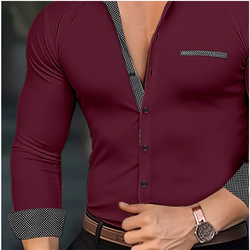 Camisa de vestir de lujo para hombre, manga larga, informal, ajustada, con botones musculosos, talla grande, S-6XL, tela suave