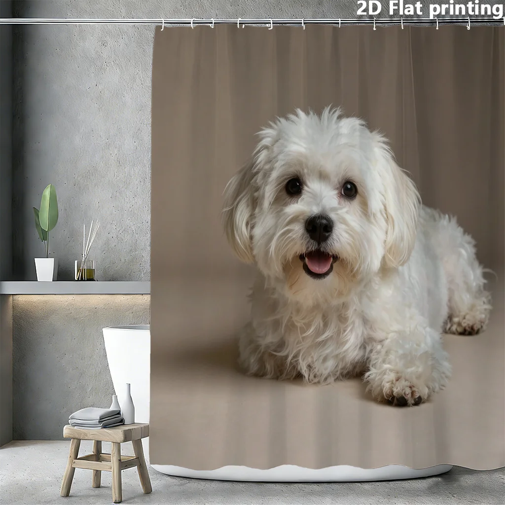 Cute Dog Puppy Printed Shower Curtain Waterproof Pet Shower Curtain Bathroom Decor Novelty Curtain for Kids Gift