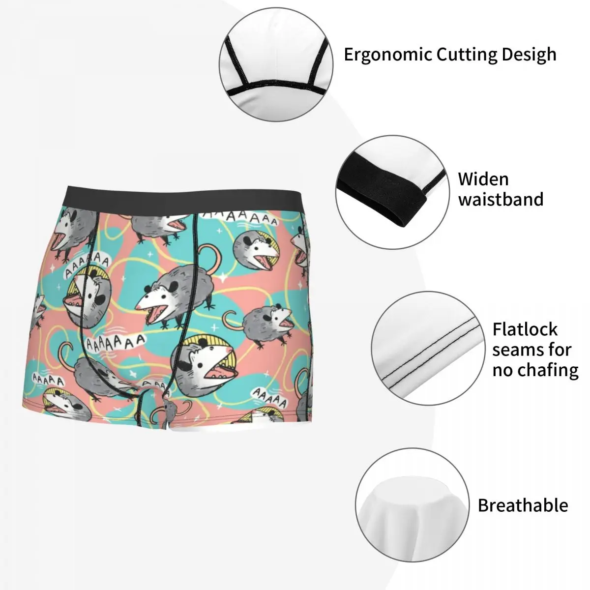 Men Opossum Screm Pattern Underwear Possum Animal Funny Boxer Briefs Shorts Panties Male Breathable Underpants S-XXL