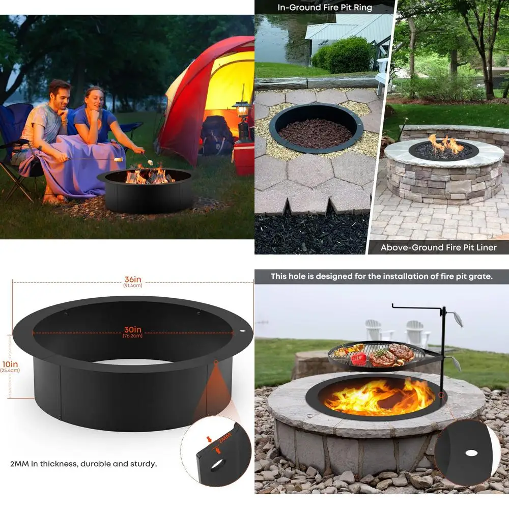 

36 стальных наружных кольев для костра, внутренний диаметр 30, толщина 2 мм, древесная вставка для костра на заднем дворе