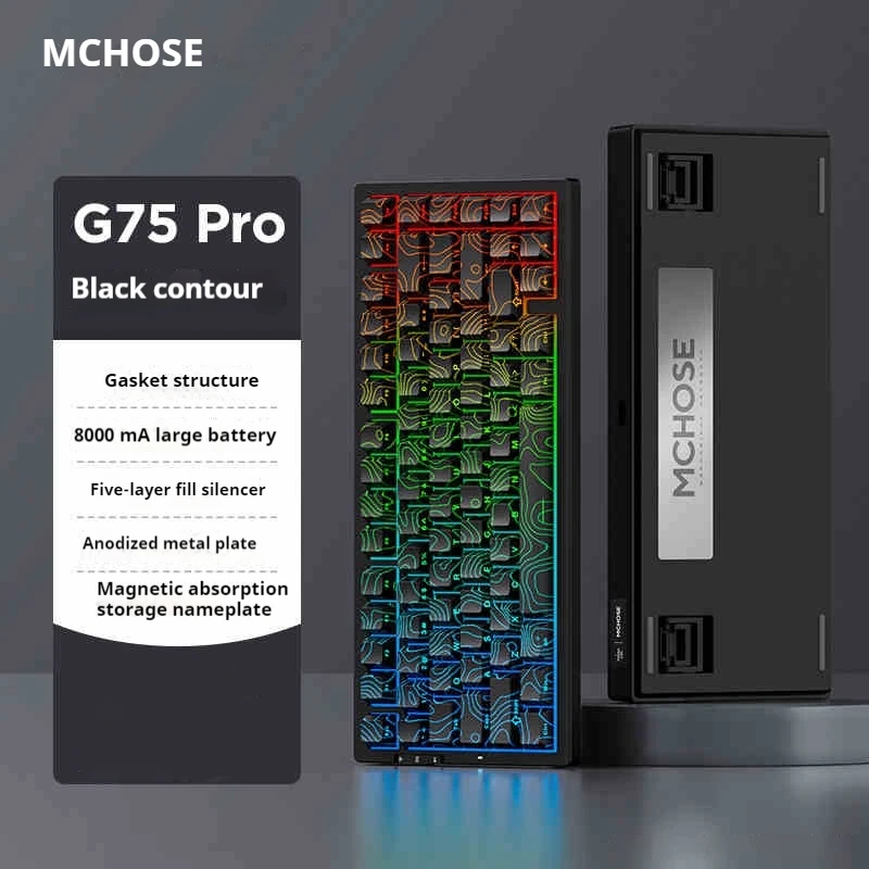 Mchose G75 Pro Mechanical Keyboard Tri-Mode Wireless Bluetooth Hot Plug Side Carved Keycaps 75% Configuration 16 MillionRGB Gift