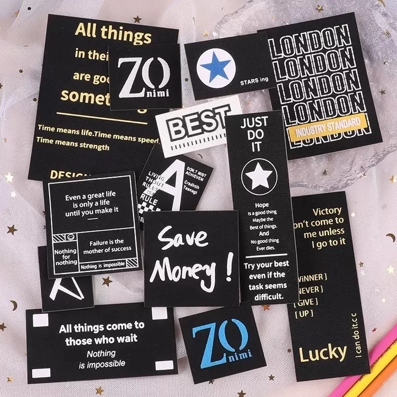 10pcs Self Adhesive English Text Black Stickers Embroidery Fabric Applique On Clothing  DIY Cool Patches Badge Emblem