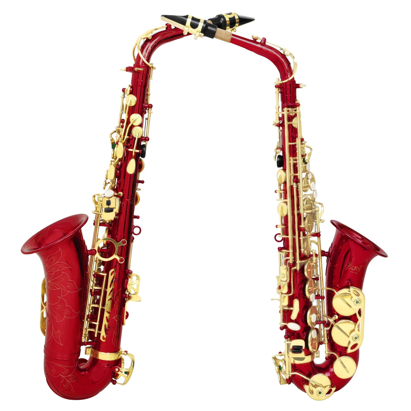 SLADE Eb Alto Saxophone  Red Lacquer Saxophone Brass Body Smooth Tone Rich & Cloth-Covered Case & Standard Sax Accessories