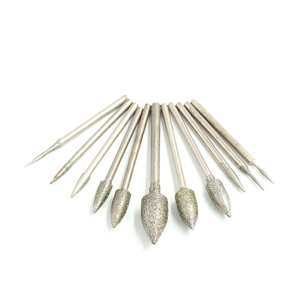 

10 шт. алмазная шлифовальная головка 1 мм ~ 8 мм полированные иглы нефритовый камень резьба гравировальные инструменты аксессуары Dremel 2,35 мм 3 мм хвостовик