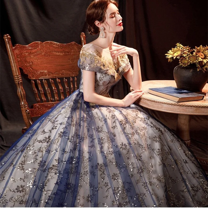 2026 Party Maxi Dresses Women's Embroidery Diamonds Sequined Mesh Perform Dresses Elegant Female Ball-gown A-line Dresses S-5XL