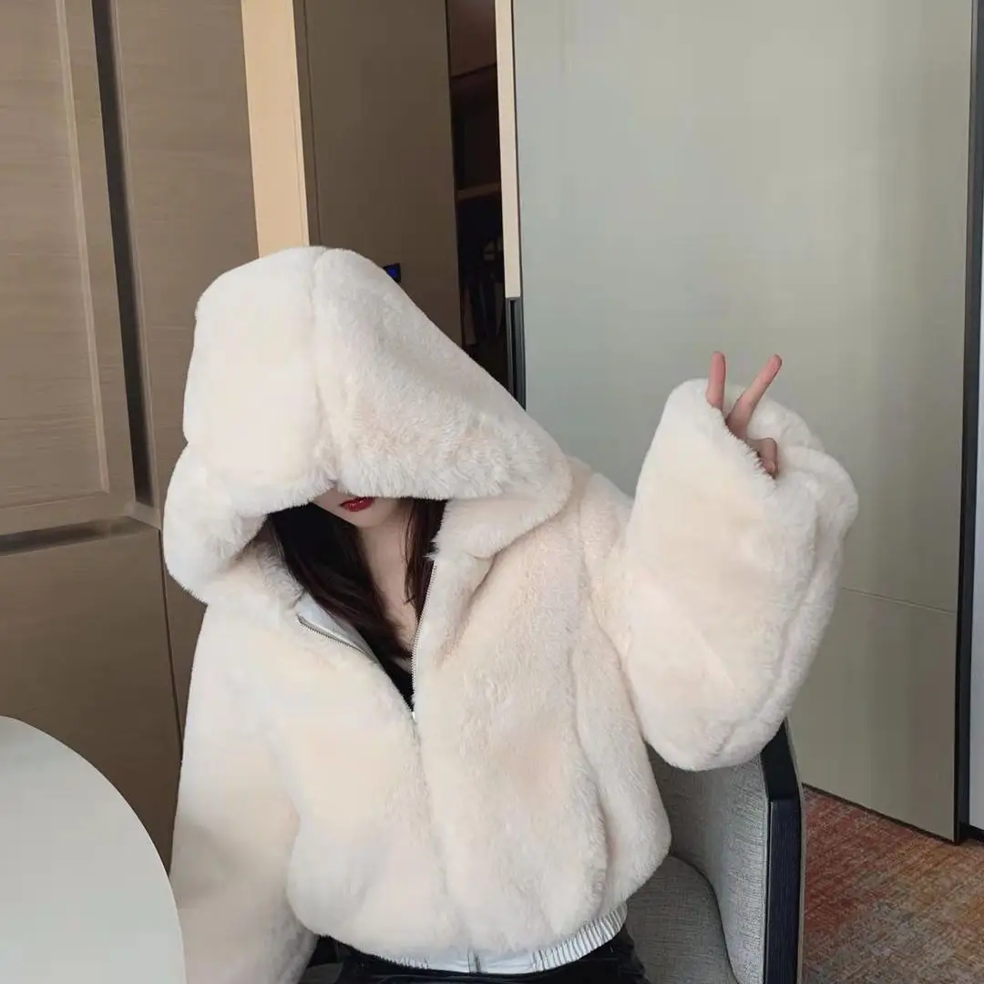 High Waist and Short Coat 2025 Autumn and Winter Long Sleeve Thick Zipper Women's Hooded Coat Jacket