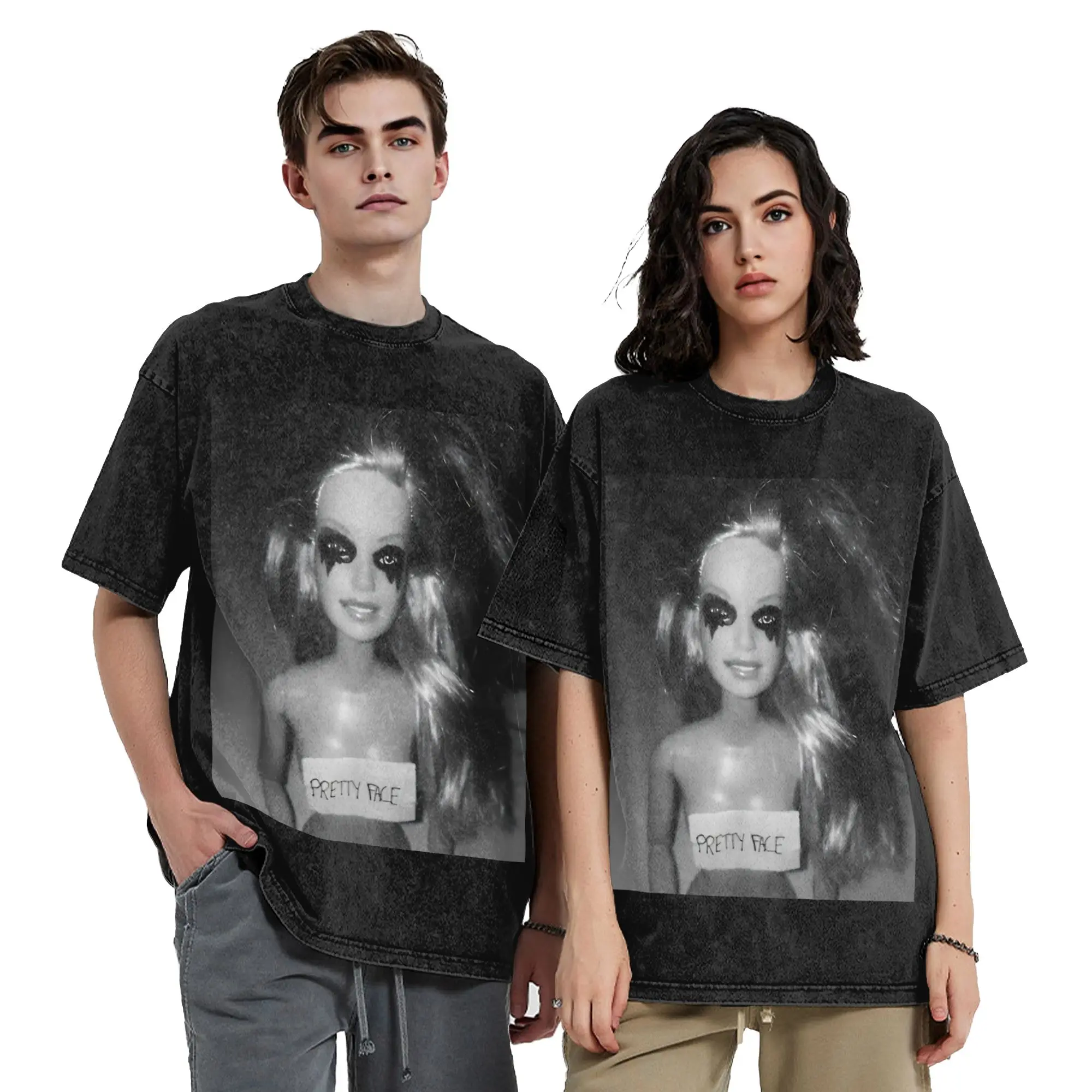 Disgusted Doll Meme Face   Vintage Washed T Shirt Cotton Fun T-Shirts Disgusting Doll Face Tee Shirt Short Sleeve Clothes