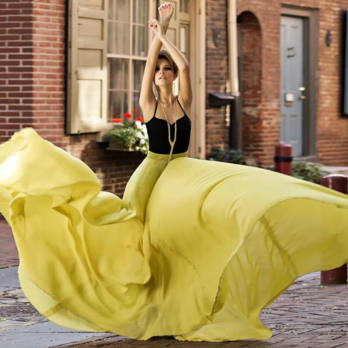 

Elegant Chiffon Long Skirt Yellow High Waist A Line Floor Length Lady Skirt Custom Color And Size Women Formal Wear 2025