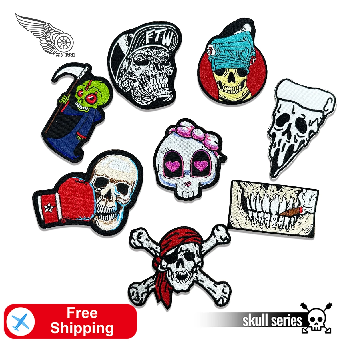 Skeleton Family Pirate Embroidery Patches for Jackets Clothes Iron on Cute Funny Pizza Woman Skull Grips Cigarette Badges DIY