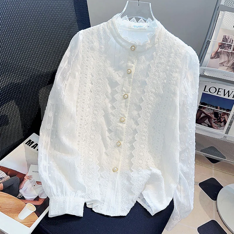 

Women Shirt Blouse New Elegant Long Sleeve Stand Collar Chiffon Shirt Blouse Women Tops Blouses Shirts Blusas Para Mujer Q577