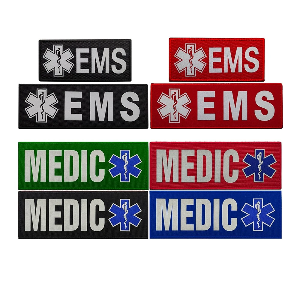 Reflective Medical Star Embroidered Hook and Loop EMS & MEDIC Star of Life Patches Multi-Color Decorative Tags for Outdoor Use