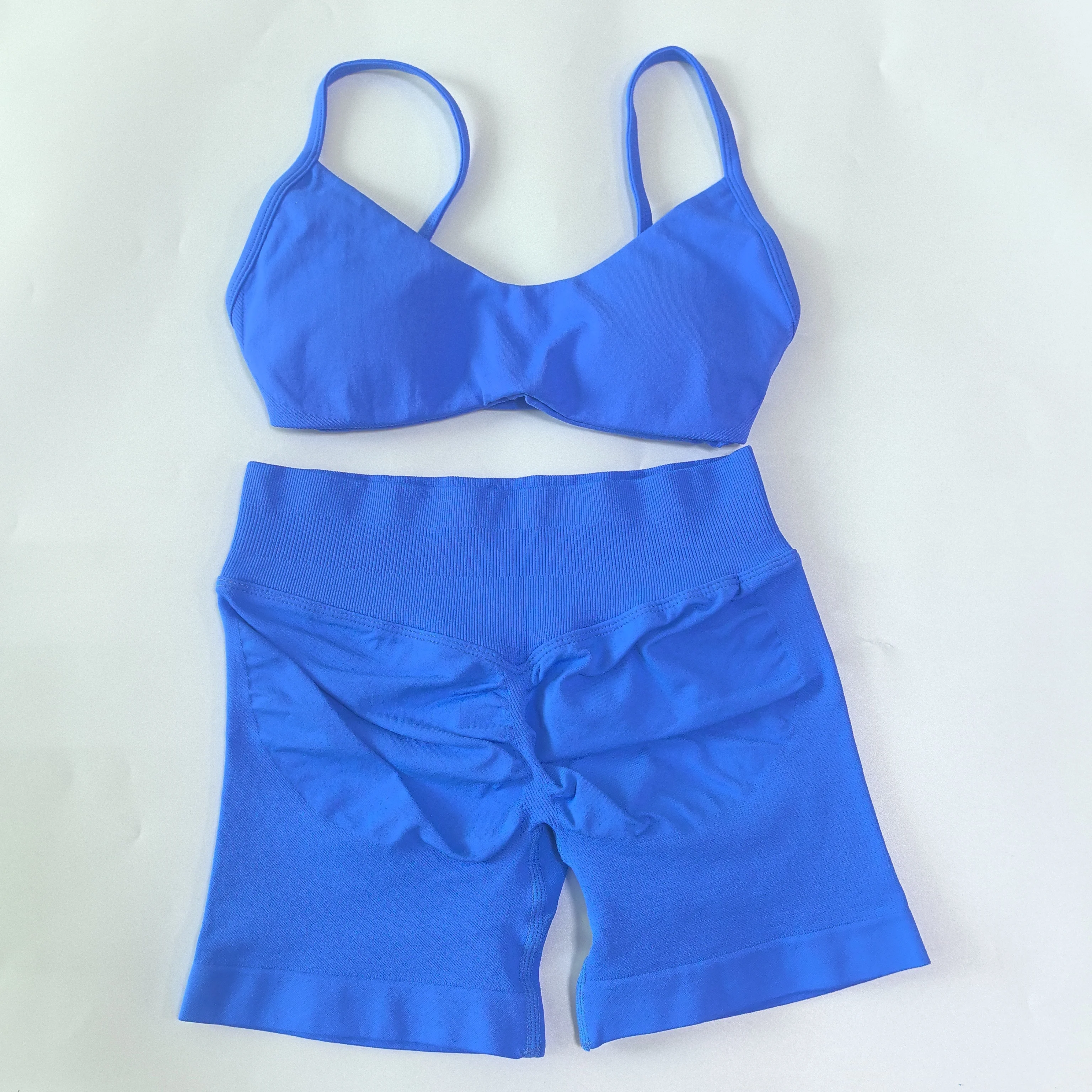 2-teiliges Set für Damen: Sport-BH mit Rundhalsausschnitt, nahtlose Scrunch-Yoga-Shorts, rückenfreies Fitness-Workout-Set, Sportbekleidung, Outfit – Detail 14