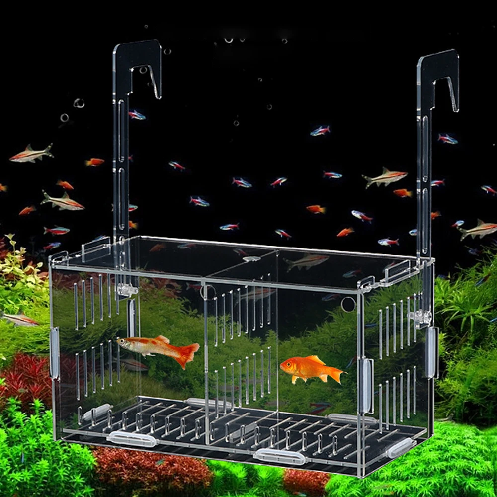 Aquarium Ornamental Fish Breeding Box Fish Shrimp Incubator Double Guppy Breeding Betta Fish Isolation Box Hydroponic Plant Box