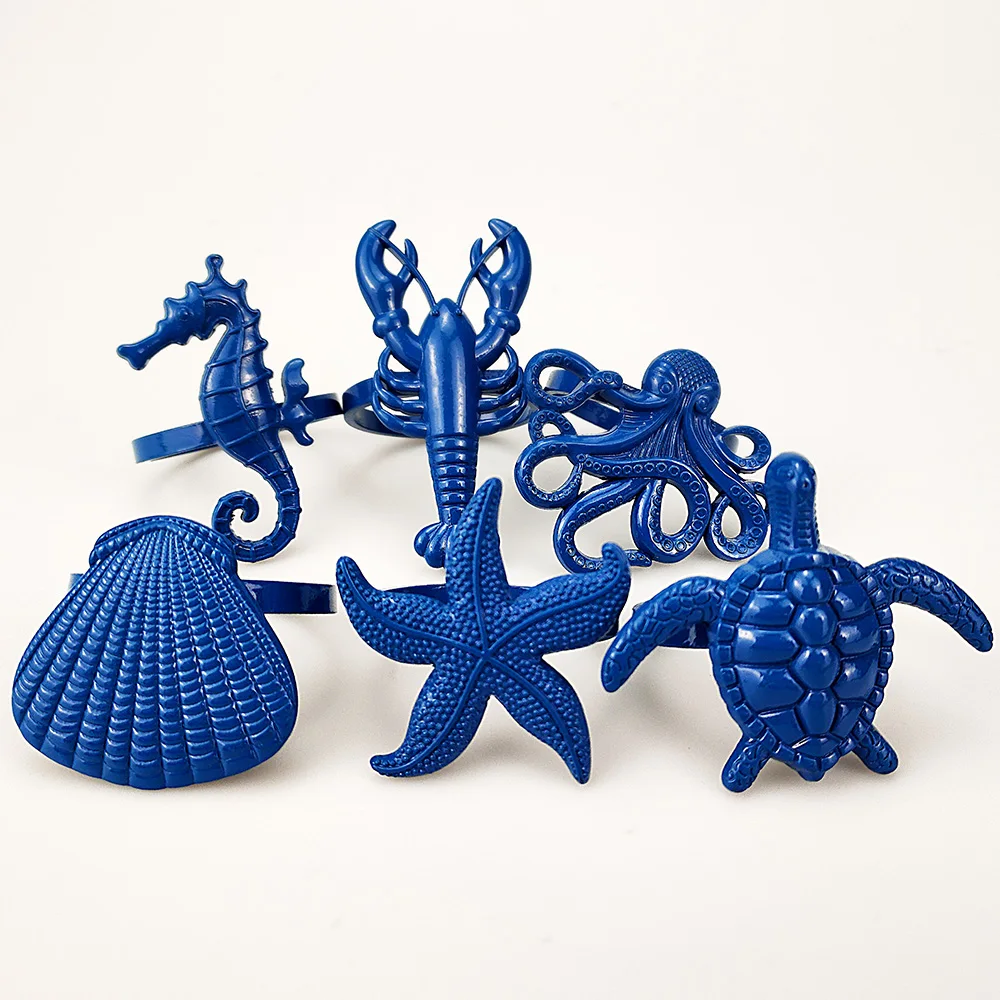 Coastal Sea Creatures Metal Napkin Rings 6 PCS Blue Nautical Napkin Holders for Home Décor Dining Table Banquet Family Gathering view 5