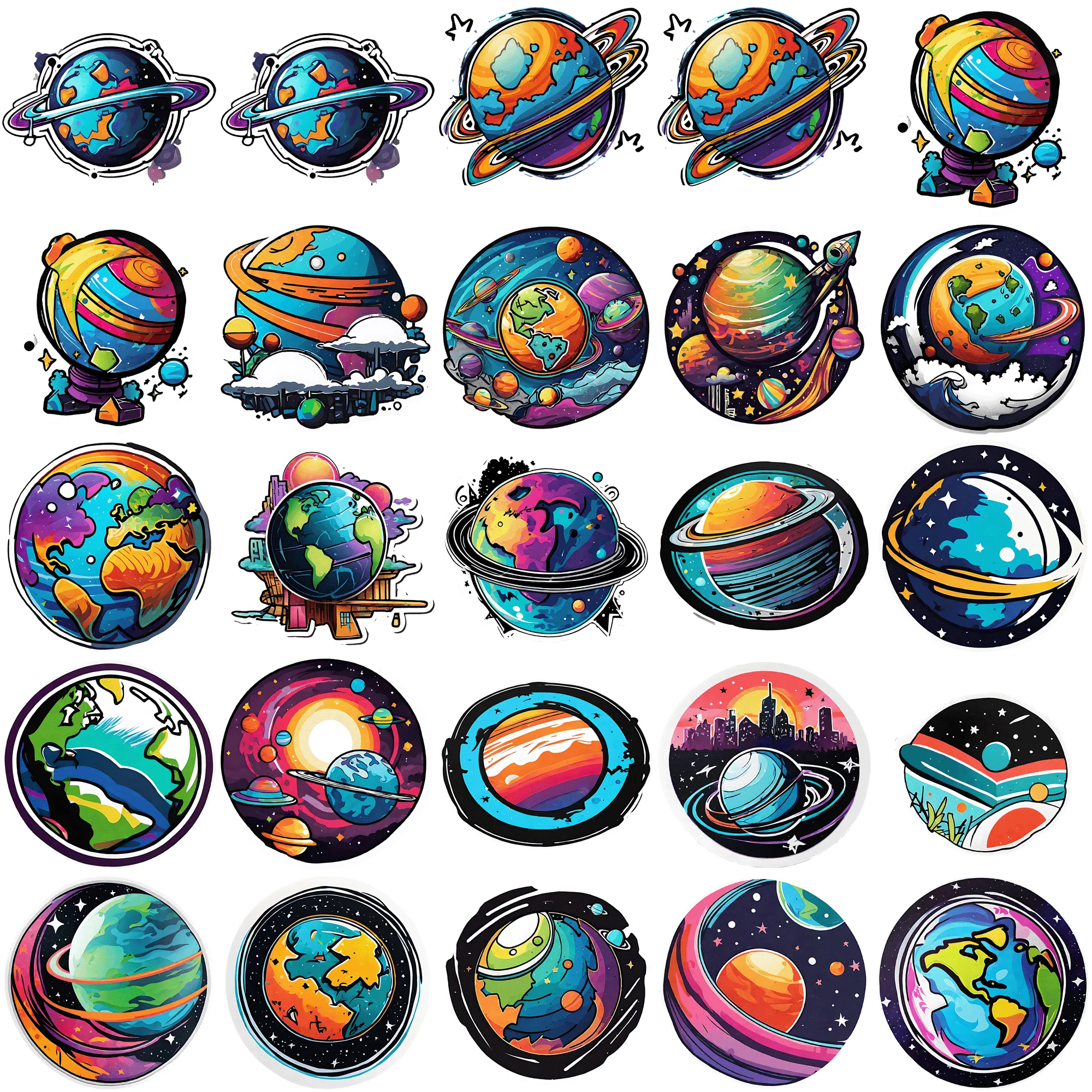 50 pieces of planet graffiti circular stickers Whimsical and Colorful 50 Pieces Stickers for Decoration