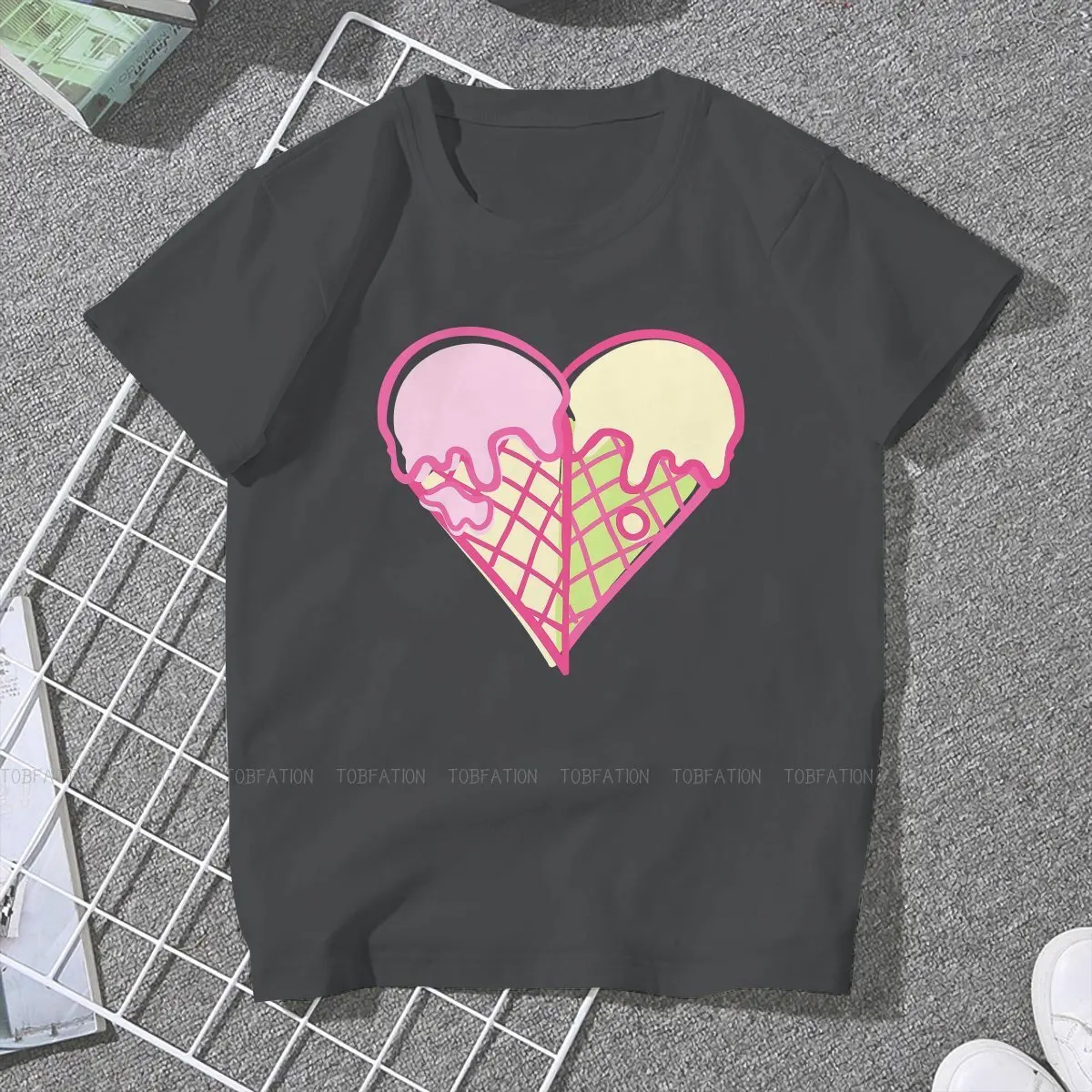 Foodies TShirt for Woman Girl Icecream Cones Heart Shape Soft Casual T Shirt Novelty New Design Loose