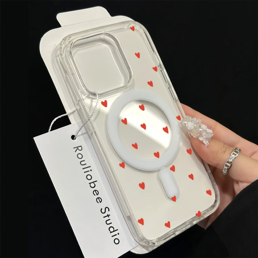 Einfache Herz-Polka-Dot-Stoßfeste Hülle für iPhone 15 17 Pro Max Hüllen iPhone 11 12 13 ProMax 14 16 Plus 16E Klare Magnetische Abdeckung – Detail 17