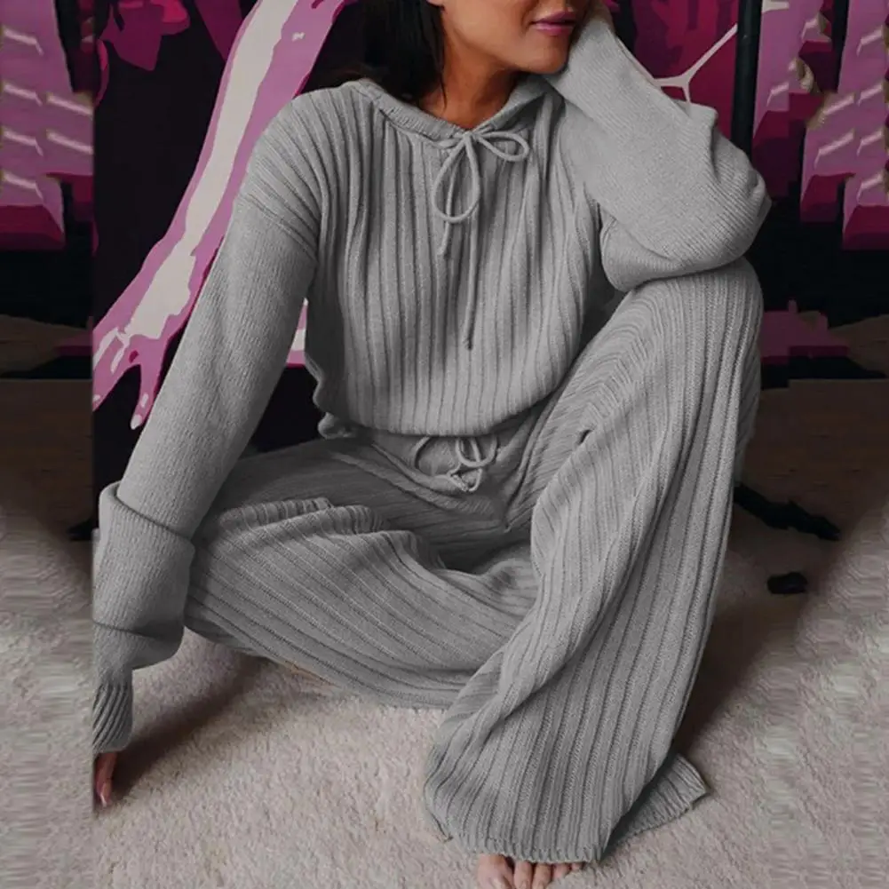 Sweater Trousers Set Two Piece Set Women Outfit Floor-Length Pure Color  Stylish Women Oversize Knitted Outfit Tracksuit