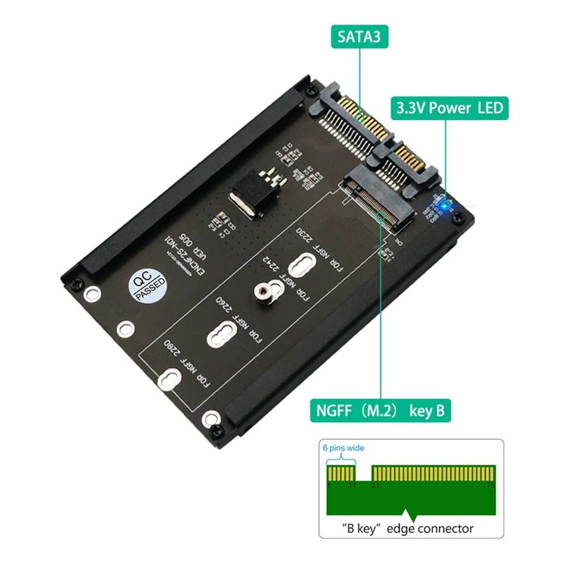 M.2 NGFF คีย์ B ถึง2.5นิ้ว SATA III อะแดปเตอร์การ์ด + กรอบยึดสำหรับ NGFF M.2 2230 2242 2260 2280ฮาร์ดดิสก์บอร์ดอะแดปเตอร์ทนทาน