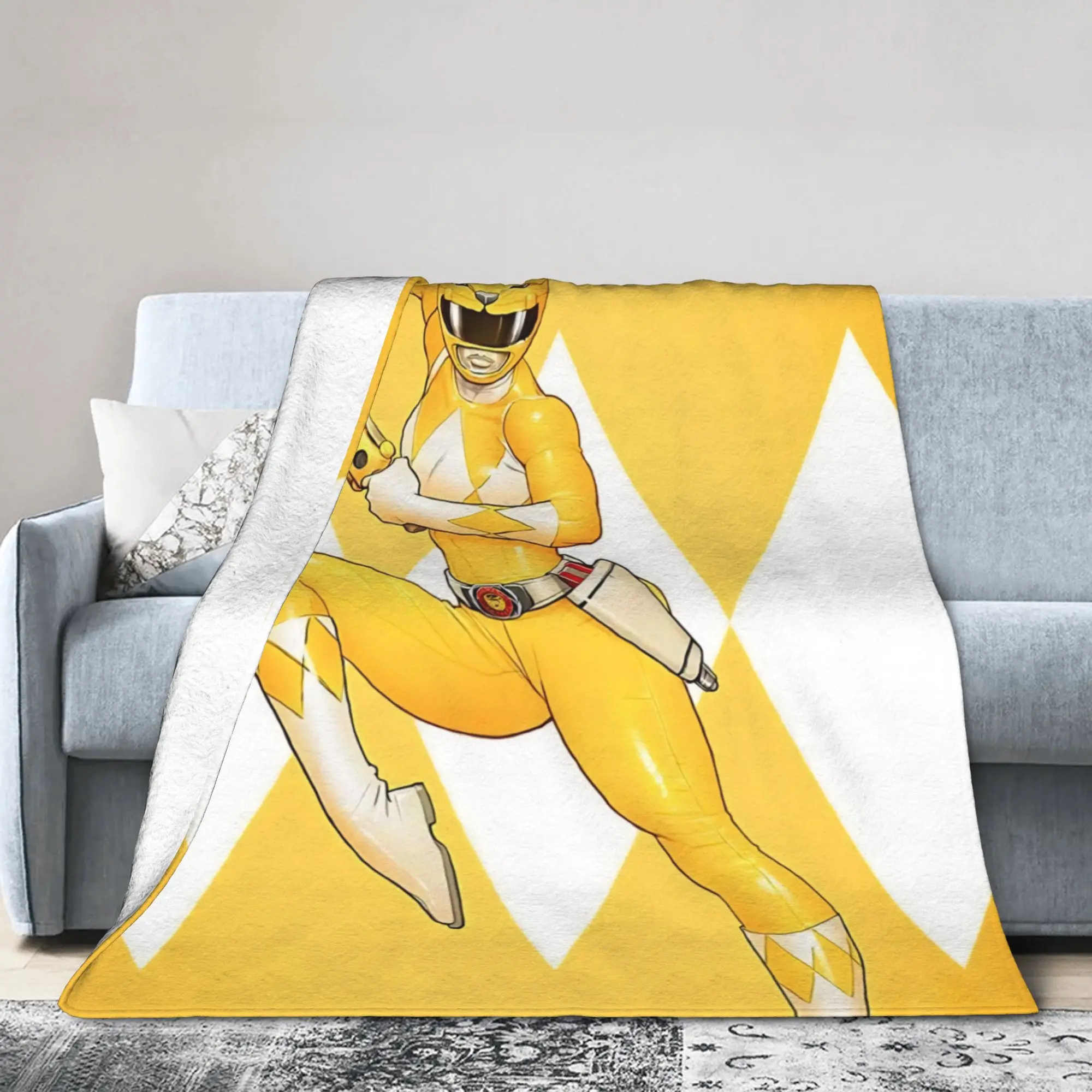 Yellow Ranger Knitted Blanket Flannel Power R-Ranger Lightweight Throw Blanket for Bedding Couch Bed Rug