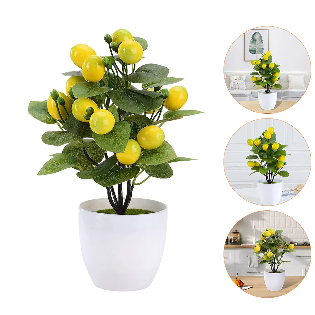 

2Pcs Miniature Artificial Potted Lemon Tree Realistic Fake Bonsai Decor for Desktop Bookshelf Windowsill Home Office Indoor
