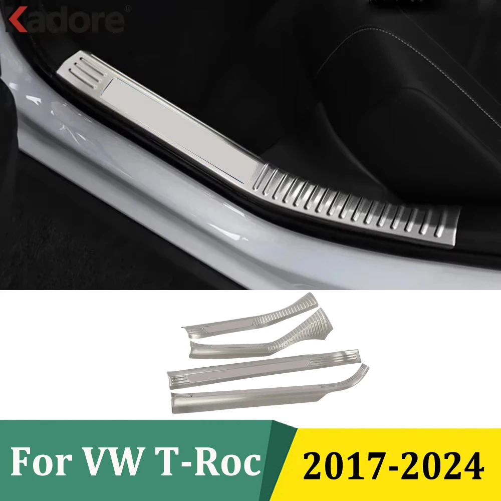 

Для Volkswagen VW T-Roc TROC 2017-2024 внутренние накладки на пороги из нержавеющей стали, протекторы на пороги, автомобильные пороги