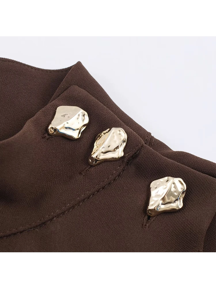 Robe asymétrique à manches longues pour femmes, décoration de boutons en métal avec ceinture, à la mode, robe de soirée élégante, nouvelle collection automne 2025