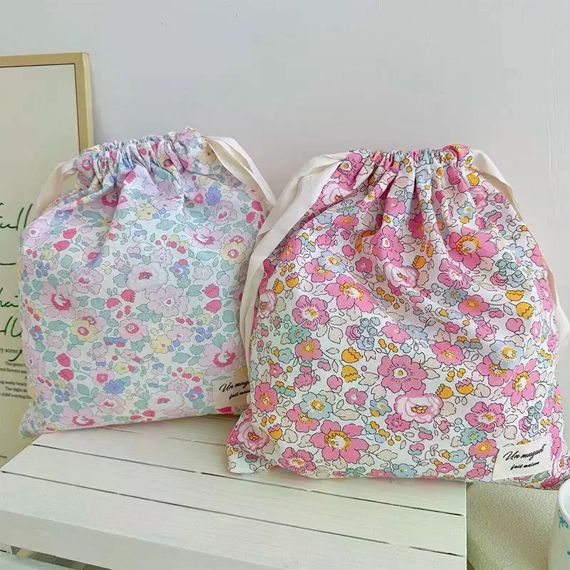 

Forest Style Handmade Floral Cotton Drawstring Bag Vintage Storage Pouch For Underwear Travel Organizer Pouch
